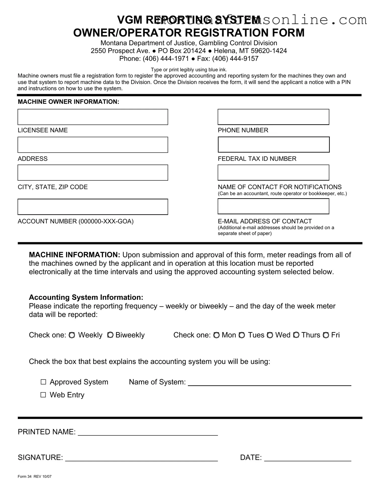 Blank Montana 34 Form