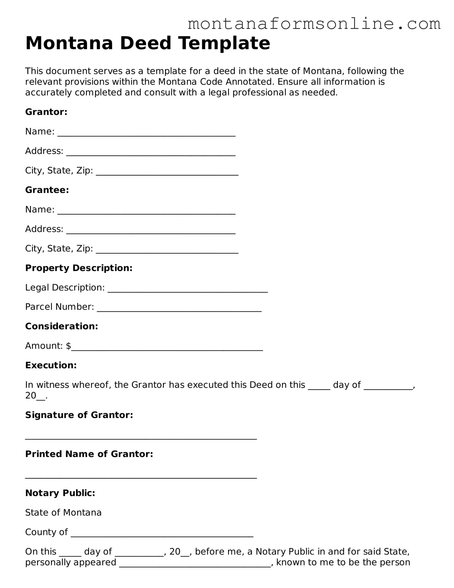 Fillable Montana Deed Template