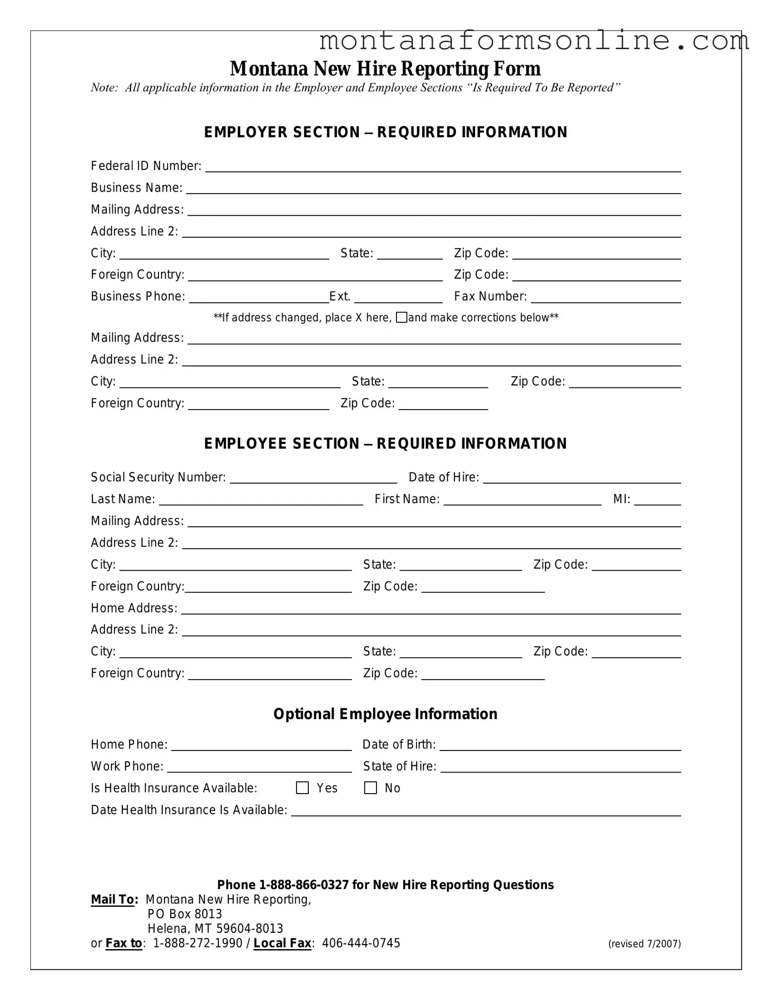 Blank Montana New Hire Form