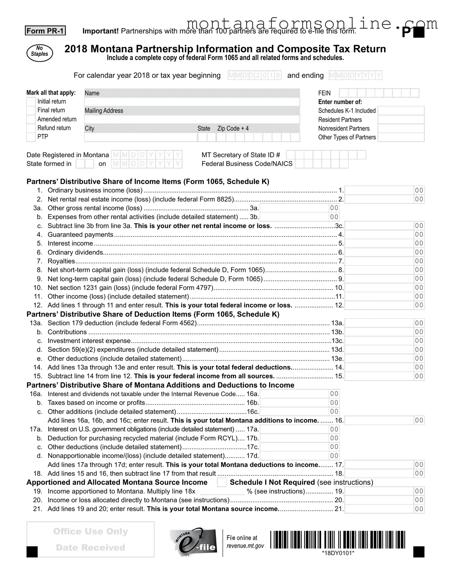 Blank Montana Pr 1 Form