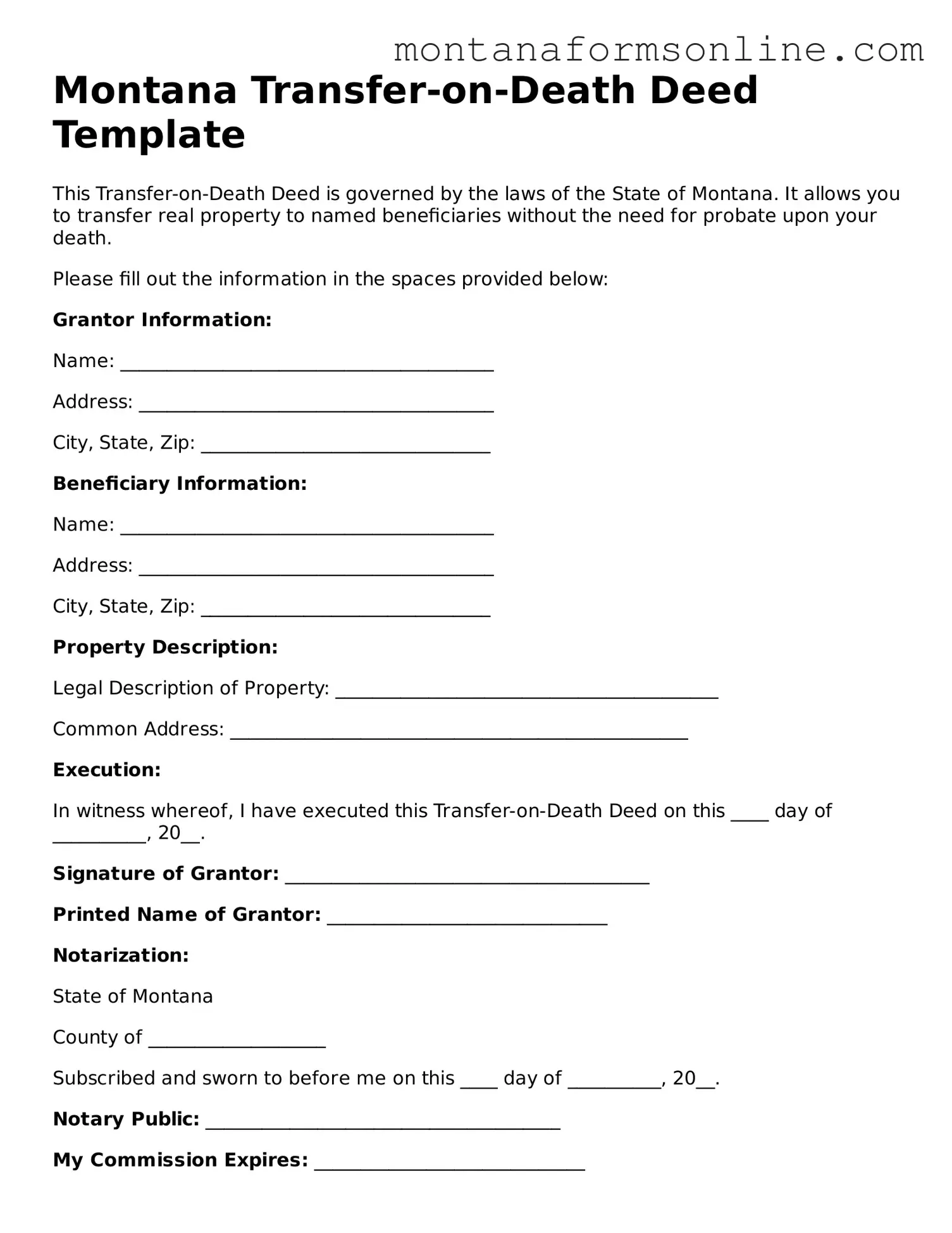 Fillable Montana Transfer-on-Death Deed Template