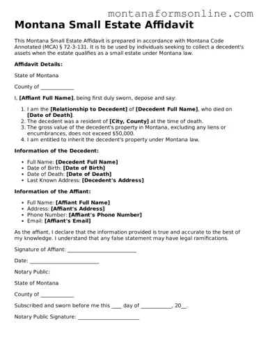 Fillable Montana Small Estate Affidavit Template