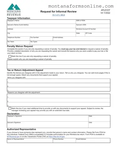 Blank Montana Apls101F Form