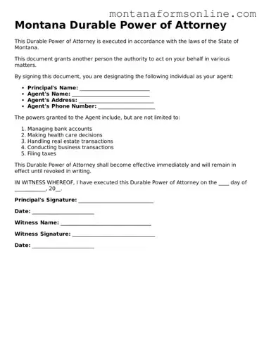 Fillable Montana Durable Power of Attorney Template