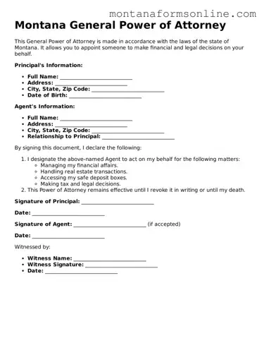 Fillable Montana General Power of Attorney Template