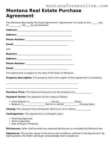Fillable Montana Real Estate Purchase Agreement Template