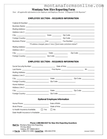 Blank Montana New Hire Form