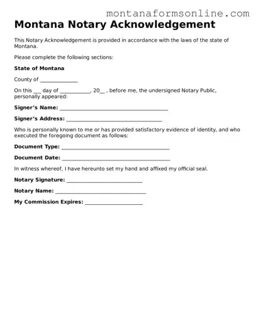 Fillable Montana Notary Acknowledgement Template