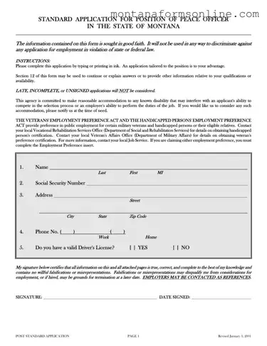 Blank Montana Post Standard Application Form