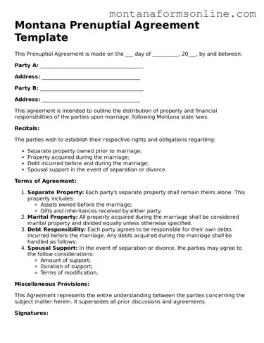 Fillable Montana Prenuptial Agreement Template